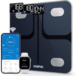 RENPHO Balance Connectée Balance Pèse-personne Wi-Fi pour Mesurer la Graisse Corporelle, Balance de Composition Corporelle avec Application pour Smartphone pour le Fitness, Technologie Step-On, Noir