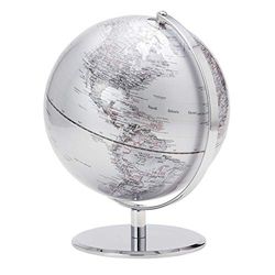 Torre & Tagus World Desk Globe 9.5 Inch with Chrome Metal Base Stand for Home Office Classroom Living Room Mantle Centerpiece, White Silver, 9.5"