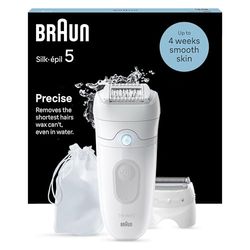 Braun Silk-épil 5 Depilatore Donna, Epilatore Elettrico Donna Per Una Epilazione Semplice, Wet & Dry, Pelle Liscia a Lungo, Con Testina Per Rasoio Donna e Cappuccio Rifinitore, 5-041, Bianco/Grigio