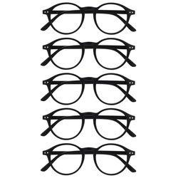 OPULIZE REY Occhiali da Lettura - Pacco da 5 - Montatura Rotonda Retro - Nero Opaco - Uomo Donna - Cerniere a Molla - RRRRR56-1 - +3.00