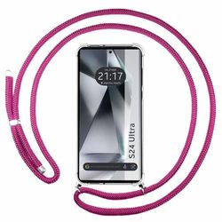 Tumundosmartphone Transparent Hanging Case for Samsung Galaxy S24 Ultra 5G with Fuchsia Pink Cord