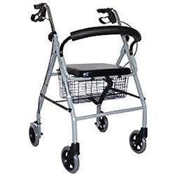 DAYS Essentials Rollator Walker with Seat - Lightweight Mobility Walker, Folding Frame with Padded Seat, Backrest & Basket, Walking Aid for Elderly, Adjustable Handles, Mobility Aids - Silver/Grey