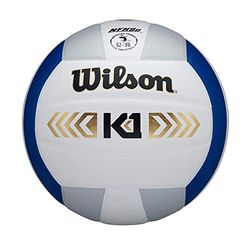 Wilson WTH1895A3XB Pelota de Voleibol K1 Gold Cuero Interior, Unisex-Adult, Azul/Blanco/Plateado, Tamaño Oficial