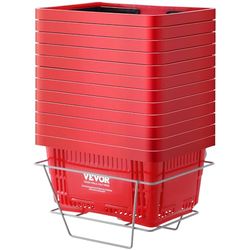VEVOR Boodschappenmand, set van 12, 24L duurzame kunststof boodschappenmand met handvat en standaard, 42,5 x 29,5 x 22,5 cm draagbare winkelmand, bulk gebruikt voor detailhandel, supermarkt,