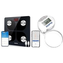 RENPHO Balance Pèse Personne Électronique, Pèse Personne Impédancemètre Rechargeable USB, 13 Données, 400 lb & Mètre Ruban Rétractable et Connecté avec Application Bluetooth
