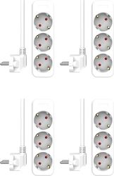 ELRO ES103 Set van 4 3 3 stopcontacten met 1,5 m kabel – kinderbeveiliging – veiligheidsstekker – max. 3680 W – TÜV-getest – wit