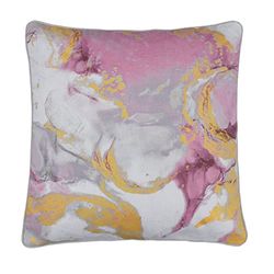 Sleepdown Metalliskt marmortryck fylld kudde mjuk dekorativ bomullskudde för heminredning soffa sovrum och bil - 45 cm x 45 cm - rosa
