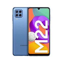 Samsung Galaxy M22 – Pantalla 6,4” (AMOLED HD+, 90Hz, 4GB RAM + 128GB almacenamiento, cuádruple cámara trasera, 5000 mAh carga rápida 25W) Azul [Versión Es]