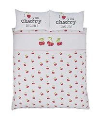 Rapport Home Just Contempo Parure de lit Romantique avec Housse de Couette Motif Cerises en Forme de cœur Blanc