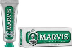 Marvis Pasta de dientes de viaje de menta fuerte, 25 ml, dentífrico para la higiene dental, elimina la placa y cuida las encías, frescor duradero