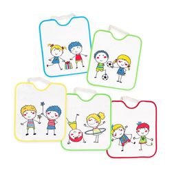 Ti TIN Vattentäta babyhaklappar +12 månader | 5-pack | 100 % bomullsfrotté | elastisk stängning | 28 x 32 cm | perfekt för dagis, Flerfärgad, 12 månader