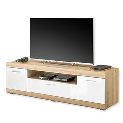 NOLA TV-lowboard in artisan eiken look, wit hoogglans - moderne tv-kast met lade en veel opbergruimte voor uw woonkamer - 165 x 49 x 43 cm (B x H x D)