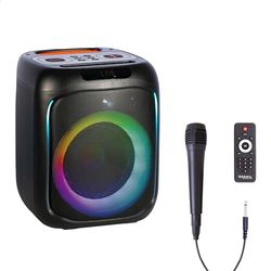 Ibiza - CUBE180 - Altoparlante a batteria da 180 W con microfono a filo ed effetto luce - Bluetooth, USB, MicroSD, TWS - Nero
