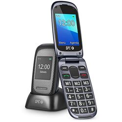 SPC Harmony - Téléphone Portable Senior à clapet avec grandes touches, compatible avec les appareils auditifs, double écran, bouton SOS, 3 mémoires directes, Base de chargement - Couleur Noir