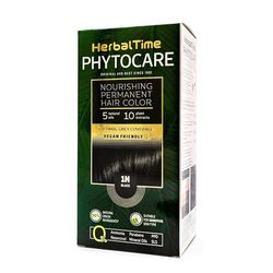 Herbal Time Phytocare Teinture permanente pour cheveux Noir 1N | teinture capillaire naturelle professionnelle | Nourrissez et protégez vos cheveux | Sans ammoniaque, PPD et SLS | 124,5ml