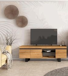Skraut Home - TV-meubel Mod.Natural"eiken/zwart", 2 deuren en 2 woningen, woonkamer, 160 x 40 x 53 cm