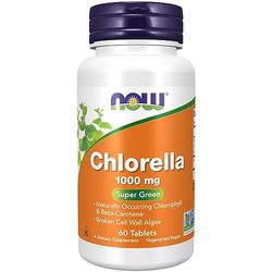 Now Foods, Chlorella, 1000mg, con Paredes Celulares Rotas, 60 Tabletas veganas, Testado en Laboratorio, Sin Soja, Sin Gluten, Vegetariano, Sin OGM
