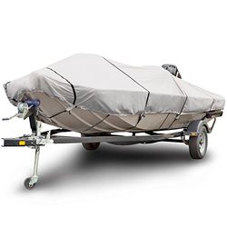 Budge 600 Denier Boat Cover fits Low Profile Flat Front/Skiff/Deck Boats B-611-X8 (24' - 26' Long, Gray)