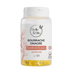 PEAU BELLE & SAINE - Riche en Oméga 6 - Bourrache Onagre Bio certifié Ecocert - 120 capsules - Cure 1 mois - Complément Alimentaire BELLE&BIO - Fabriqué en France