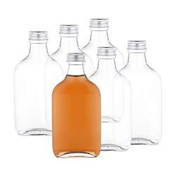 MamboCat Juego de 6 botellas de 200 ml I Flachman de vidrio con tapón de rosca plateado I botellas de licor para rellenar I botellas de aceite de vinagre I 6 botellas de cristal de 200 ml herméticas