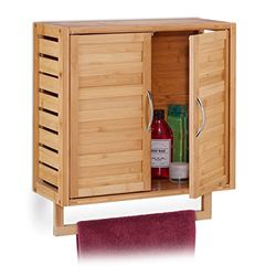 Relaxdays Armadietto da Parete con Portasciugamani, Mobiletto Pensile per Il Bagno, 56,5 x 51,5 x 21,5 cm, Naturale