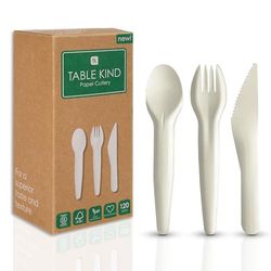 Table Kind 120 X Set Di Posate Di Carta Sfuse Forchette Coltelli Cucchiai Biodegradabili Utensili Perfetti Per Feste Di Compleanno Campeggio Viaggi Picnic Barbecue Catering Natalizio