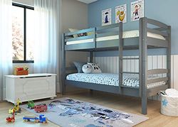 Inter Link – Lit Superposé pour Enfants –Bois de pin Massif – avec échelle – 2 couchages 90 x 200 cm – avec 2 sommiers à Lattes – Barrière de sécurité - Lavius – Vernis Gris – 90 x 200 cm