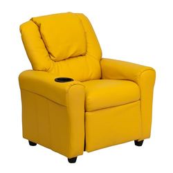Flash Furniture Vana Fauteuil inclinable Contemporain en Vinyle pour Enfants avec Porte-gobelet, appuie-tête et Inclinaison de sécurité, supporte jusqu'à 40,8 kg, Jaune