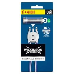 Wilkinson Sword - Afeitadora desechable Extra 3 Essentials Hybrid - Afeitadora de 3 cuchillas para hombre - Paquete de 1 maquinilla + 4 cargadores
