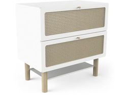 Demeyere Bébé 2 Tiroirs Convertible en Commode A Langer – Gamme OCHNA-Coloris Blanc Mat & Bois Hévéa-90 x 87 x 55 cm