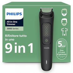 Rifinitore Philips Multigroom serie 3000 tutto in uno 9 in 1 - Rifinitore per barba, capelli e corpo, lame autoaffilanti delicate sulla pelle, 12 impostazioni di lunghezza, Modello MG3946/15