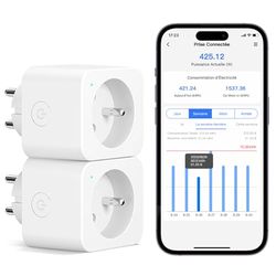 Meross Presa connessa (FR), 16A presa WiFi compatibile con Alexa e Google Home, Set di 2 prese di misurazione intelligente con controllo vocale, controllo remoto e configurazione Bluetooth