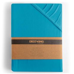 DecoKing Dra-på-lakan 200x200-200x220 cm 100% kammad Bomull Jersey Mjuk Spännlakan 200x200cm - 200x220cm Cyan Amber