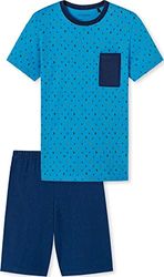 Schiesser Pojkar kort pyjamas ekologisk bomull (Ll) pyjamasset, Aqua, 140 cm