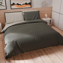 PETTI Artigiani Italiani - Double Duvet Cover Set 200 x 200 cm (1 Pillow Case 50 x 80 cm Included) Soft Microfibre Duvet Cover Set Solid Colour Dark Grey - Light Grey