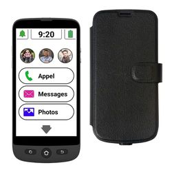 swissvoice – Smartphone S510-M magnetisk laddningskabel + skyddsfodral med kortfack – Lätt att använda – SOS-knapp – Senior Smartphone 4G – svart