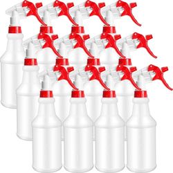 Eccliy 12 Pcs 16 Oz Plastic Spray Bottle, Leak Proof Empty and Reusable for Cleaning Solutions, Water, Auto Details or Bathroom and Kitchen, Commercial and Residential (Red, White)