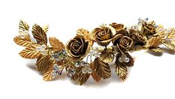 Copricapo da sposa Ornamento fiori ROSE D'Oro per capelli-Fiori Porcellana porcellana porcellana fredda accessori per capelli-pettine per capelli