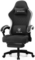 GTPLAYER Chaise de Jeu en Tissu avec Repose-Pieds, Chaise de Bureau Ergonomique pour Ordinateur avec Coussin à Ressorts ensachés, Soutien Lombaire, très résistante