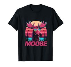 Cool Retro Sunset Sunglasses Moose T-Shirt