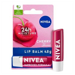 NIVEA Cherry Shine Lip Balm (4.8g), Flavoured Lip Balm with Shea Butter, Natural Oils and Vitamins, Provides 24h Moisture and a Soft Red Shine, Vegan Lip Care Formula