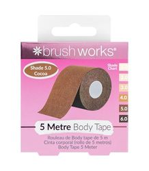 Brushworks Body Tape Shade 5.0 Cocoa – Nude Stretchy Body & Breast Lift Tape for Long-Lasting Support & Invisible Hold, 5m Roll, Comfortable & Skin-Friendly Bra Tape, Vegan & Cruelty-Free