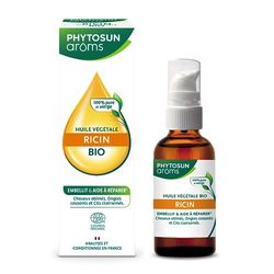 PHYTOSUN AROMS - Huile Végétale de Ricin Bio - 100 purcent pure et vierge - aide à réparer les cheveux abîmés, embellit les ongles cassants et cils clairsemés - 50 mL
