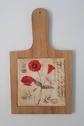 Dessous de Plat Bois/céramique avec poignée décoration Coquelicots 19x33 cm