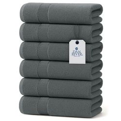 Dan River Lot de 6 Serviettes de Toilette de qualité supérieure (40,6 x 71,1 cm), 100% Coton, Ultra Douces, légères et très absorbantes pour Salle de Bain, Spa, Salle de Sport, Salon, hôtel et Voyage