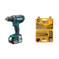 Perceuse visseuse 18V LXT (2x3,0 Ah) en MAKPAC - Makita DDF482RFJ & DEWALT - Coffret de 100 Pièces de Perçage et Vissage Haute Performance - DT71563-QZ – Assortiment Polyvalent