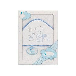 Interbaby 01222-11 Baby ręcznik kąpielowy z kapturem OSO CONEJO CARRITO, biały e niebieski, niebieski
