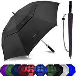 Baraida Grand parapluie de golf surdimensionné à double auvent ventilé, coupe-vent, imperméable, à ouverture automatique pour homme, femme et famille (172,7 cm, noir)