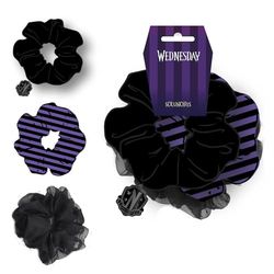 Wednesday Hair Scrunchies for Girls and Women, Non-Slip and Soft Ponytail Holder - 3 Scrunchies Set (1 Printed, 1 Charm and 1 Tulle)