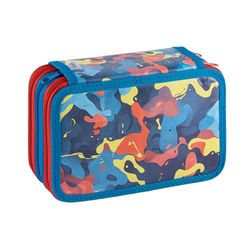 Favorit Estuche escolar con 3 compartimentos para la escuela, incluye papelería, 20 x 13 x 7,5 cm, camuflaje azul